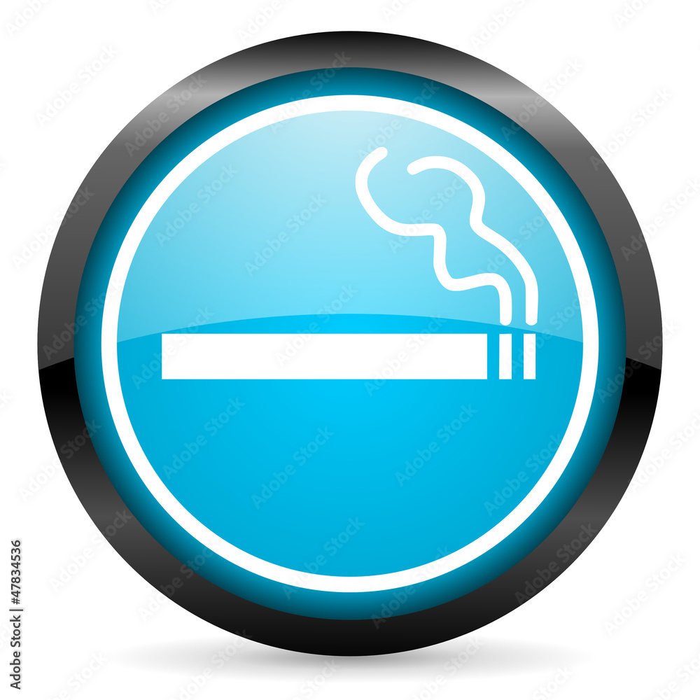 smoking blue glossy icon on white background smoking blue glossy icon on white background