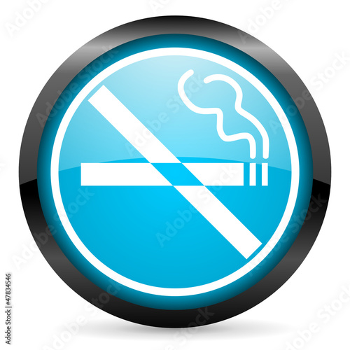no smoking blue glossy icon on white background