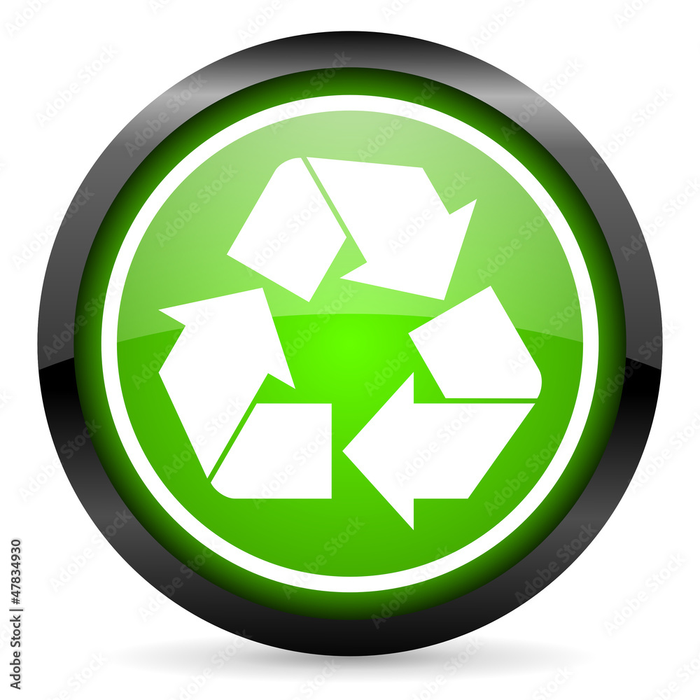recycle green glossy icon on white background recycle green glossy icon on white background