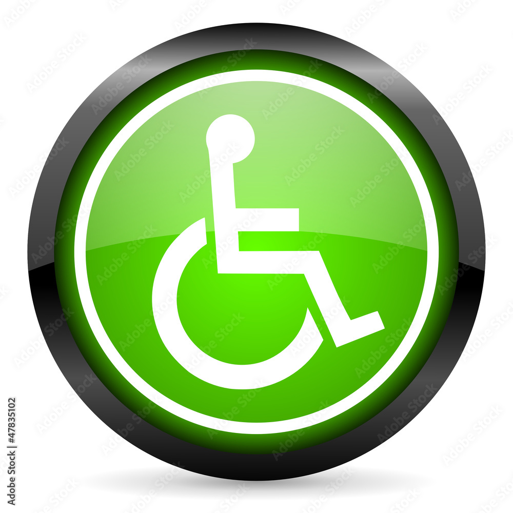 accessibility green glossy icon on white background