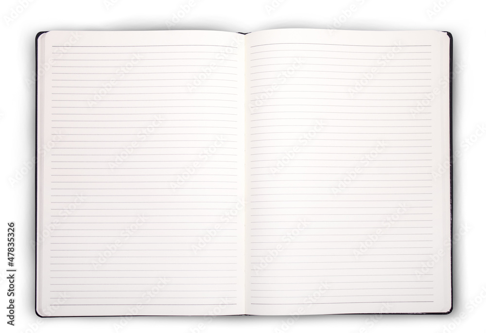 Open notebook with a pen