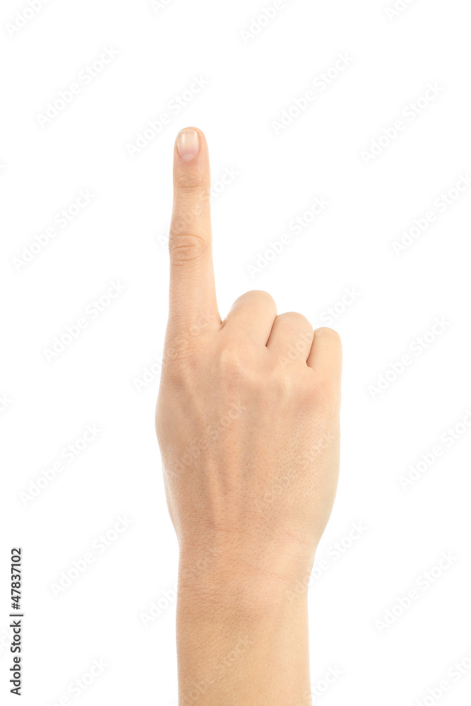 Woman hand showing forefinger up Woman hand showing forefinger up