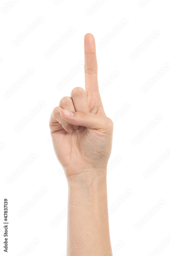 Woman hand showing forefinger up Woman hand showing forefinger up