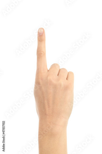 Woman hand showing forefinger up photo
