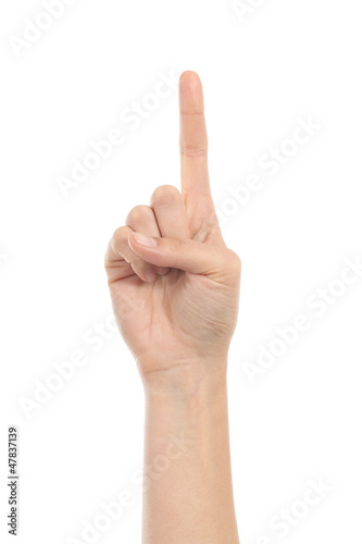 Woman hand showing forefinger up