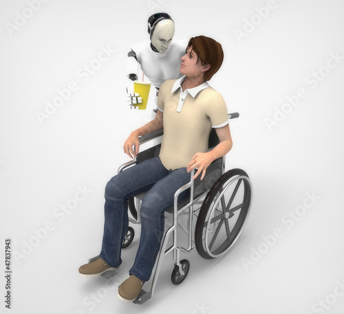 Hombre en silla de rueda y Humanoide photo