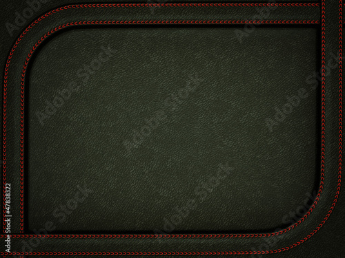 Black leather background with stitched red rounded frame