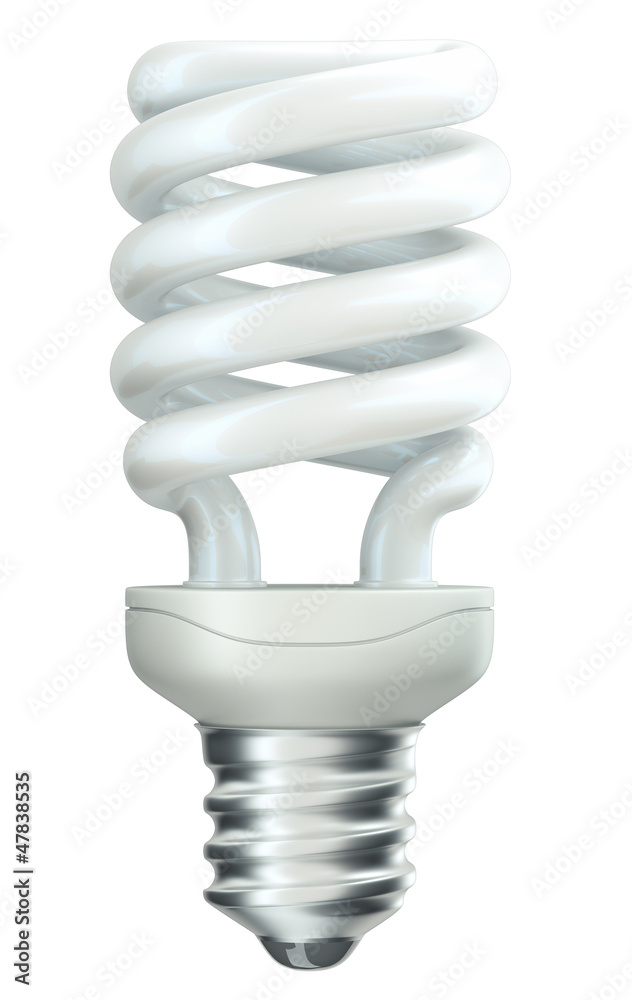 Energy efficiency: spiral light bulb over white Energy efficiency: spiral light bulb over white