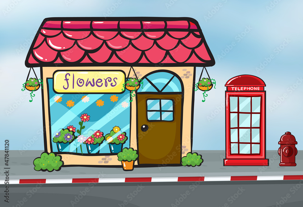 Obraz premium A flower shop and a callbox