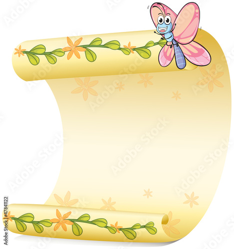 A butterfly and a paper sheet