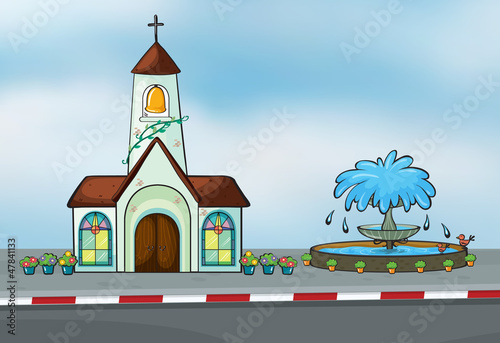 A church and a fountain