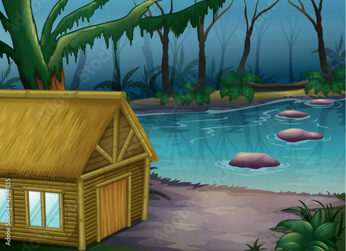 Bamboo cabin in the woods