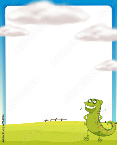 A chameleon standing on a field
