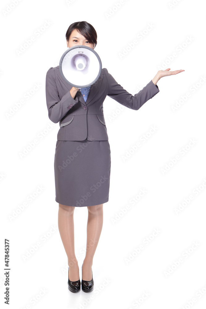 woman with megaphone show something woman with megaphone show something