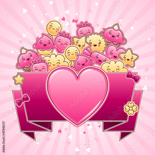 Fototapeta Naklejka Na Ścianę i Meble -  Cute child background with kawaii doodles.