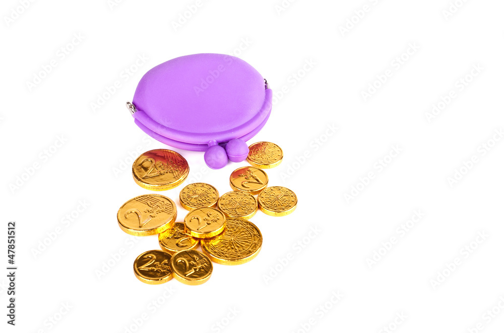 children's purse with chocolate coins