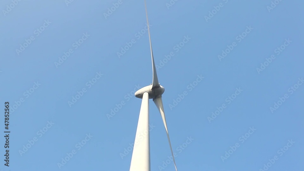 Close up of wind turbine with a clear blue sky Close up of wind turbine with a clear blue sky