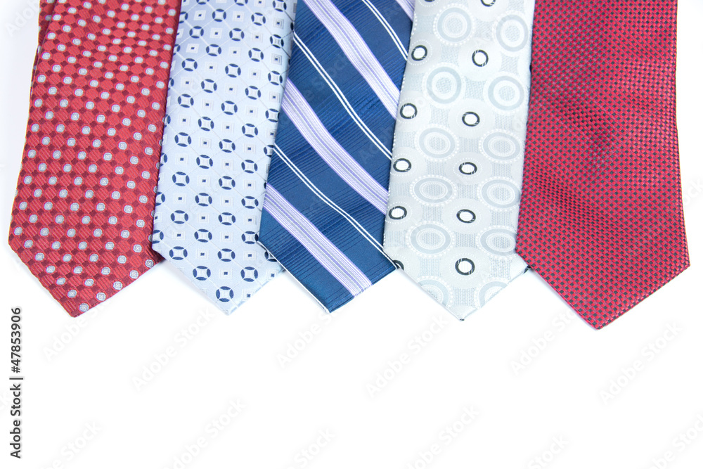 Selection of silk ties isolated on whtie