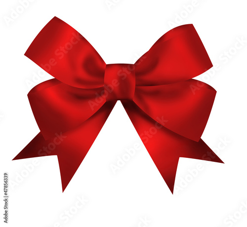 Realistic red bow isolated on white background