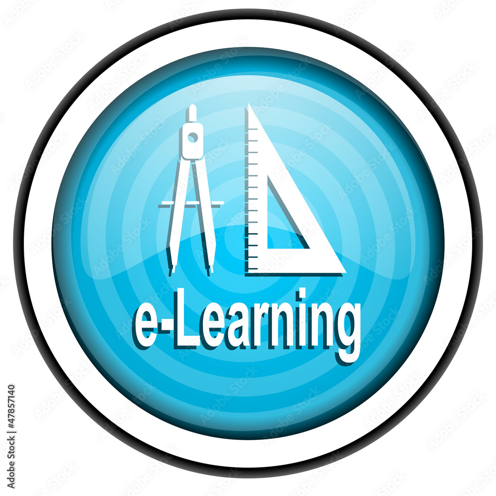 e-learning blue glossy icon isolated on white background e-learning blue glossy icon isolated on white background