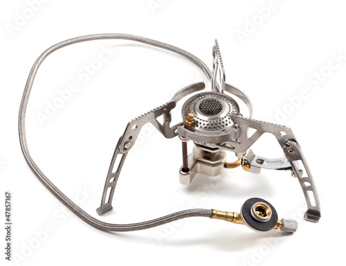 Camping gas stove on white background