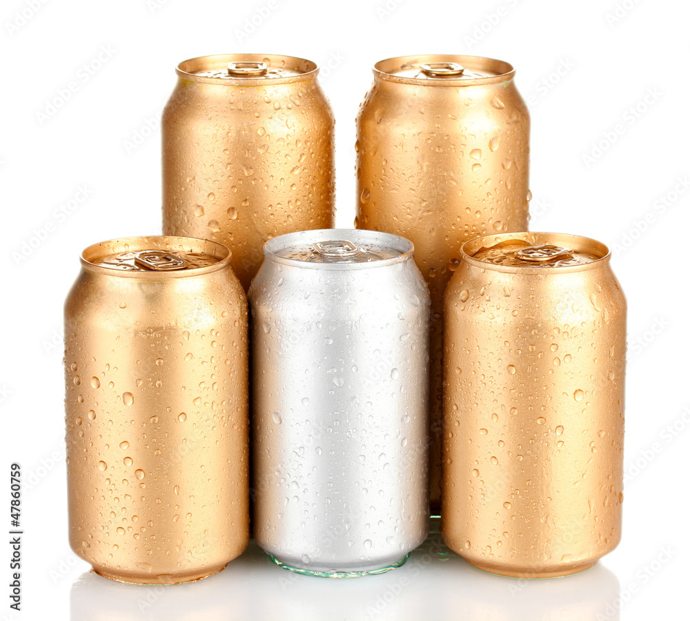 Aluminum cans with water drops isolated on white Aluminum cans with water drops isolated on white