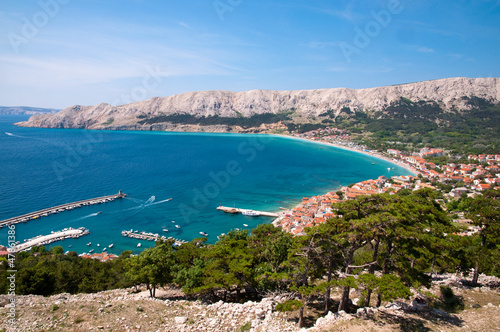 Baska bay sea and city from panoramic viewpoint - Krk - Croatia