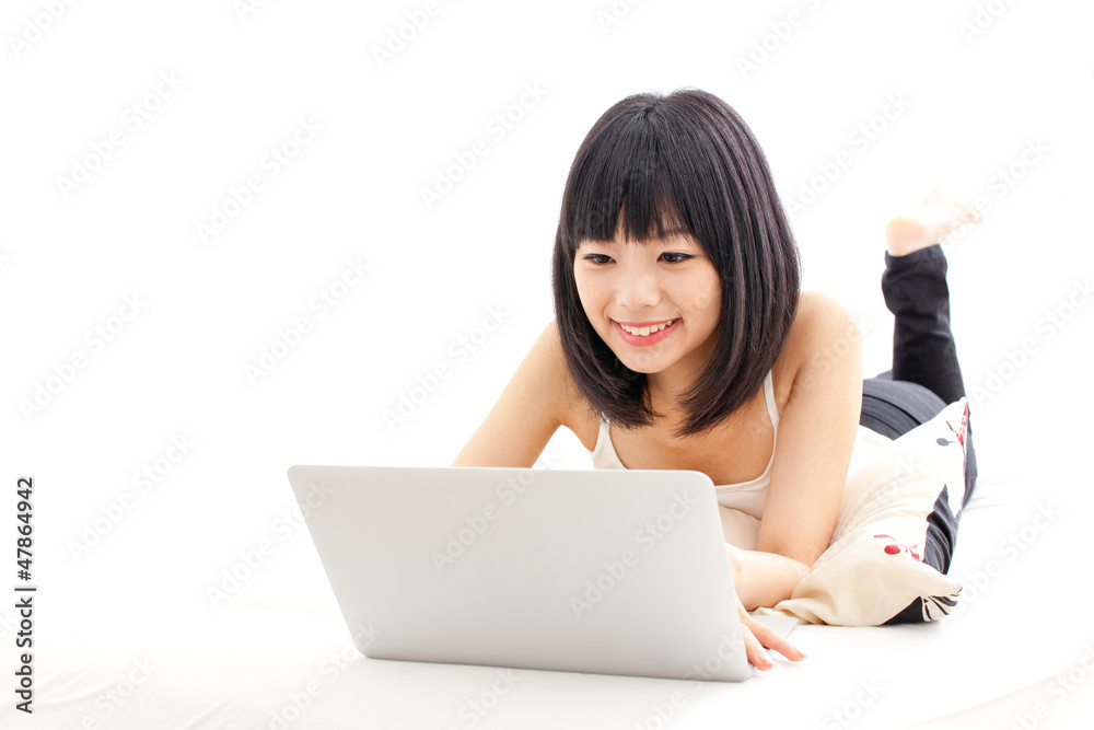 attractive asian woman using laptop computer attractive asian woman using laptop computer