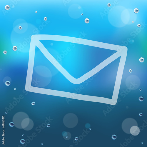 Hand draw cartoon and water drop on glass background.