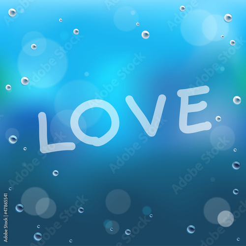 Hand draw cartoon and water drop on glass background.