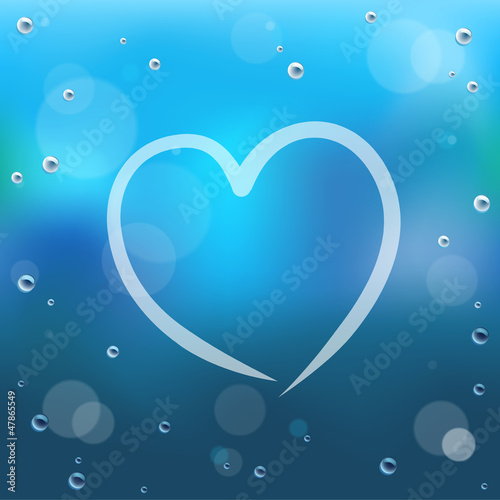 Hand draw cartoon and water drop on glass background.
