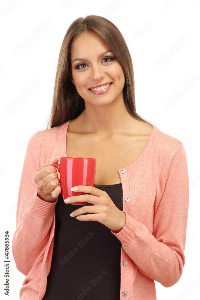 beautiful young woman with cup of tea, isolated on white beautiful young woman with cup of tea, isolated on white