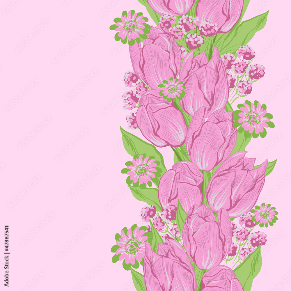 Vector illustration of tulips. (Seamless flowers pattern)