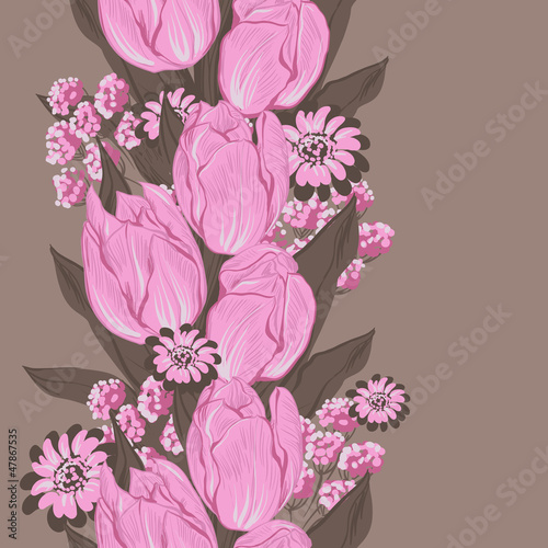 Fototapeta Naklejka Na Ścianę i Meble -  Vector illustration of tulips. (Seamless flowers pattern)