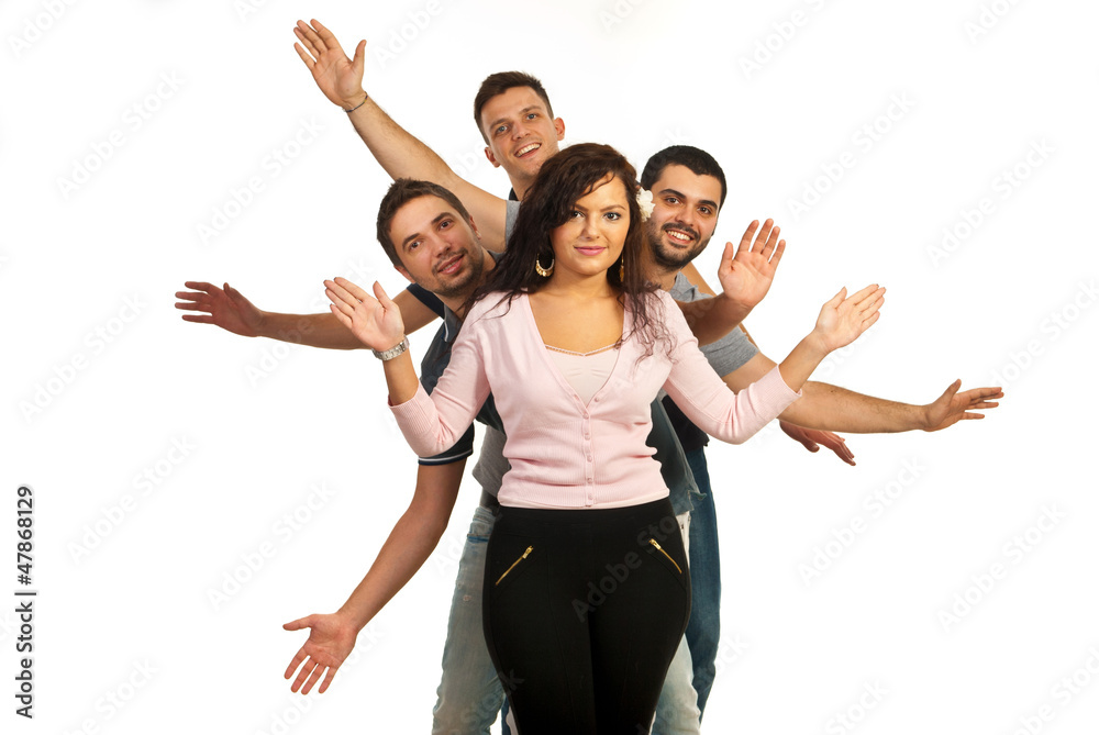 Cheerful friends showing their hands Cheerful friends showing their hands