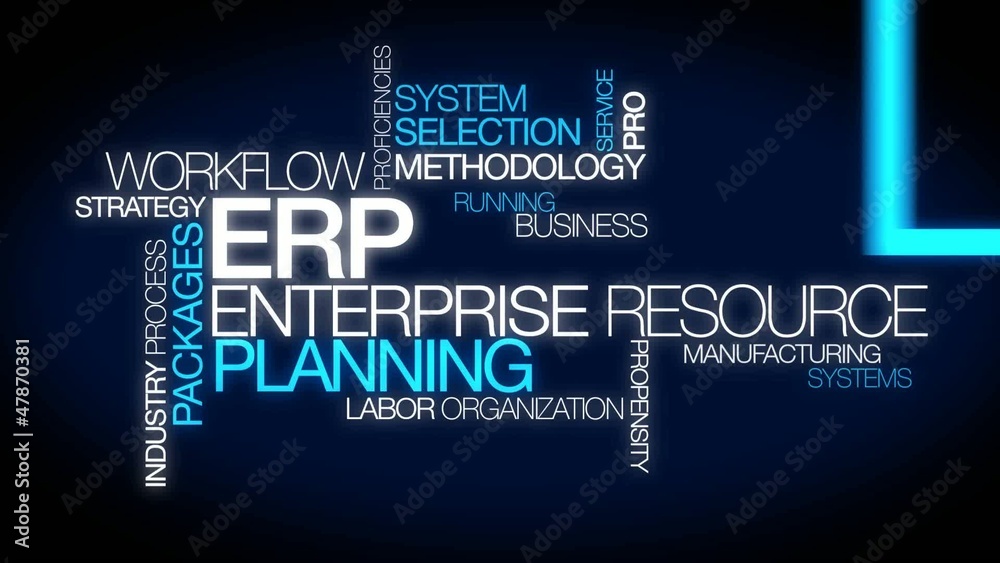 ERP enterprise resource planning system word tag cloud animation