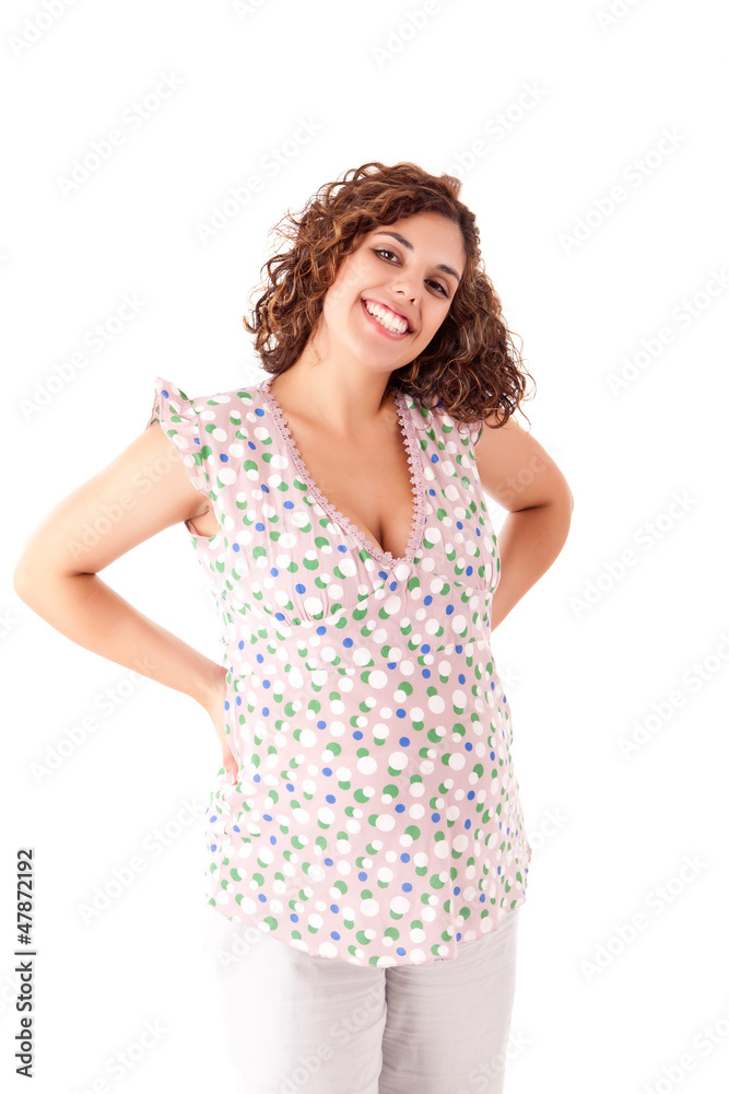 Beautiful pregnant woman showing her good shape