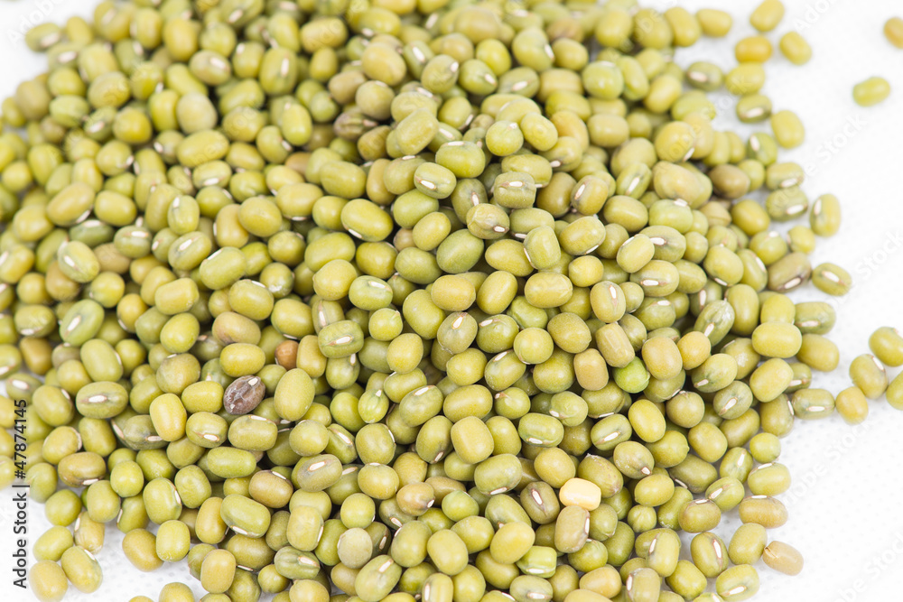 Green mung beans on white background Green mung beans on white background