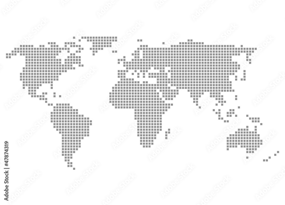 Welt grau - Serie: Pixelkarte Kontinente Welt grau - Serie: Pixelkarte Kontinente