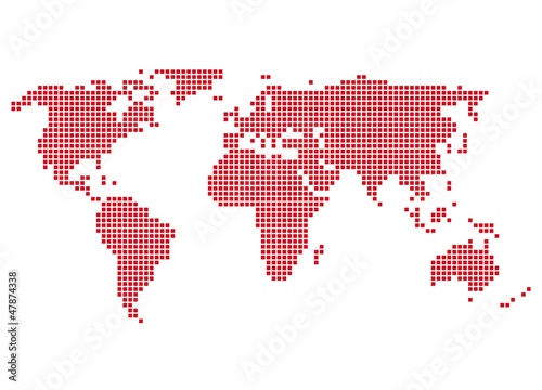 Welt rot - Serie  Pixelkarte Kontinente