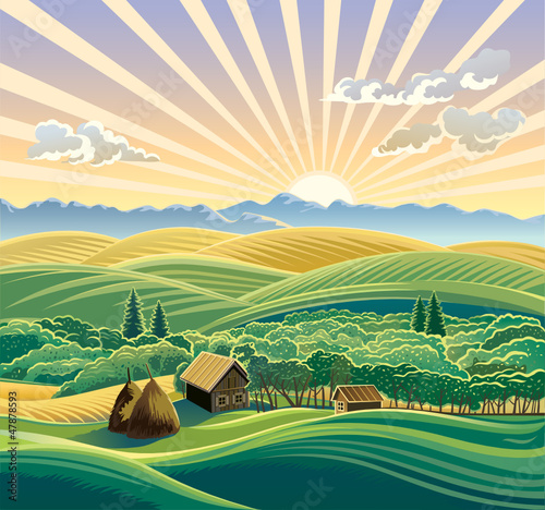 Rural landscape with a hut