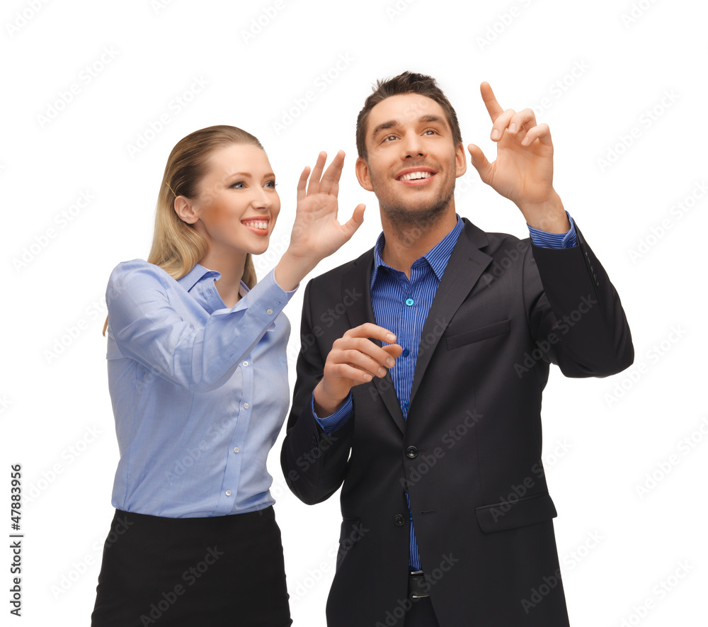man and woman working with something imaginary man and woman working with something imaginary