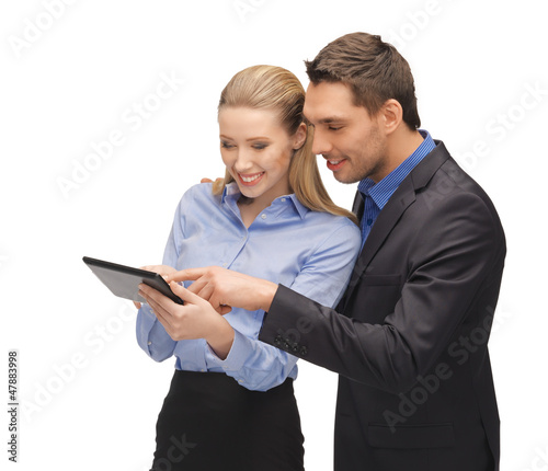 man and woman with tablet pc