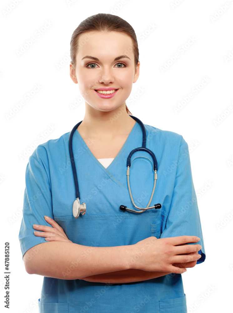 Happy young nurse standing with folded arms Happy young nurse standing with folded arms