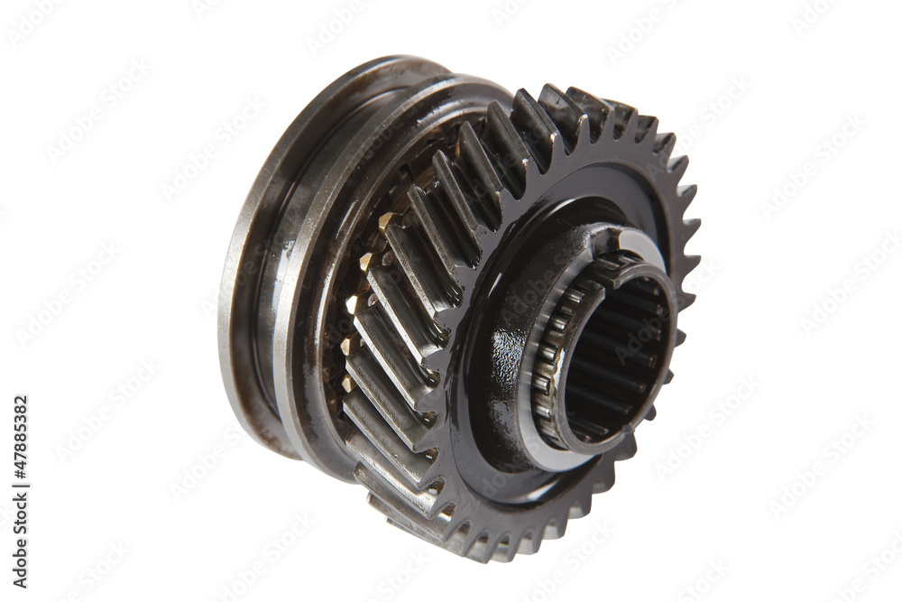 Pinion gear synchronizer gearbox car, isolated, on a white backg Pinion gear synchronizer gearbox car, isolated, on a white backg