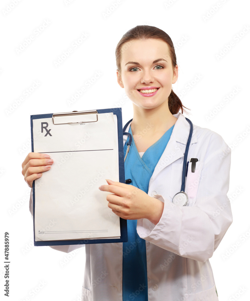 Doctor and RX isolated on white background