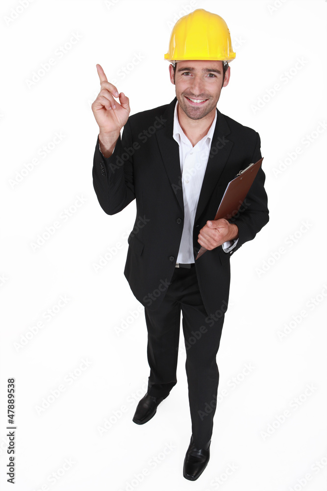 Surveyor holding clip-board and pointing Surveyor holding clip-board and pointing