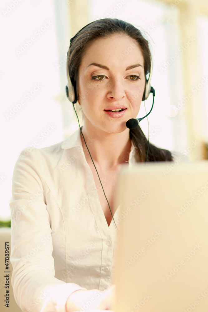 Customer service girl working isolated on white background Customer service girl working isolated on white background