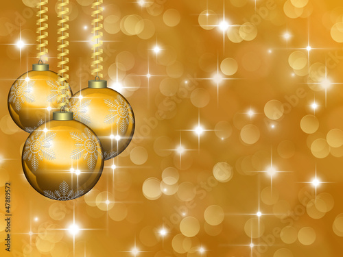 Golden Christmas background with stars and balls