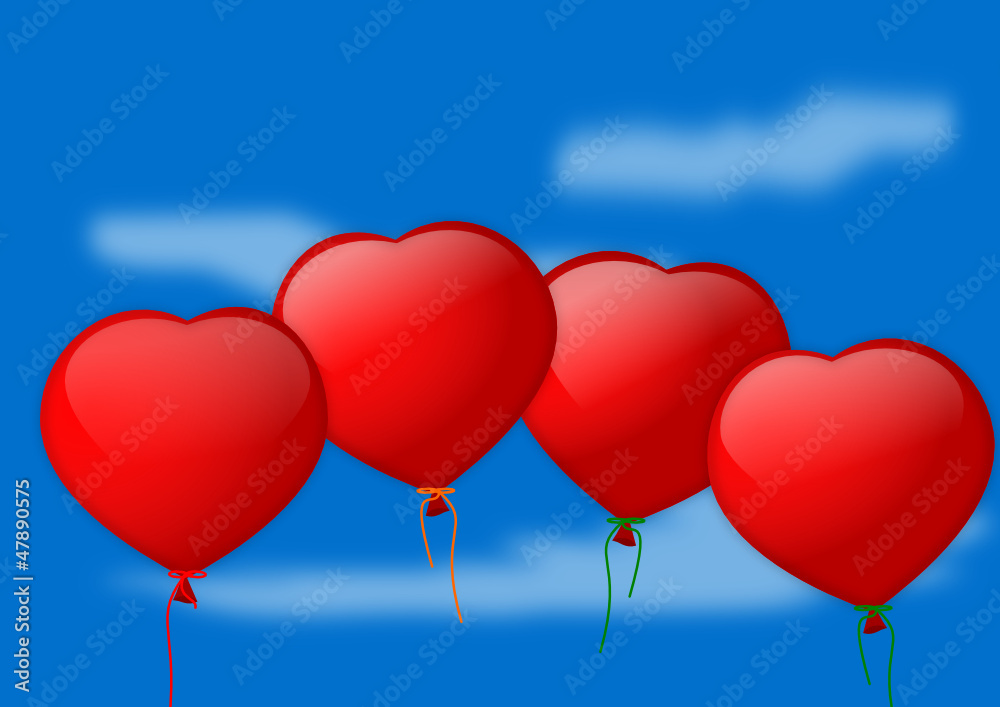 Inflatable red heart on a blue background - illustration